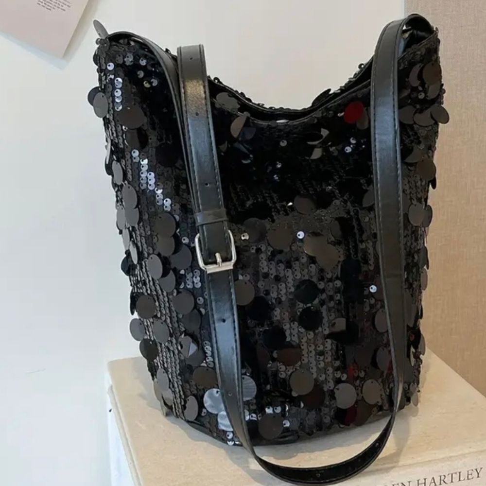 Black Sequins Shoulder Bag